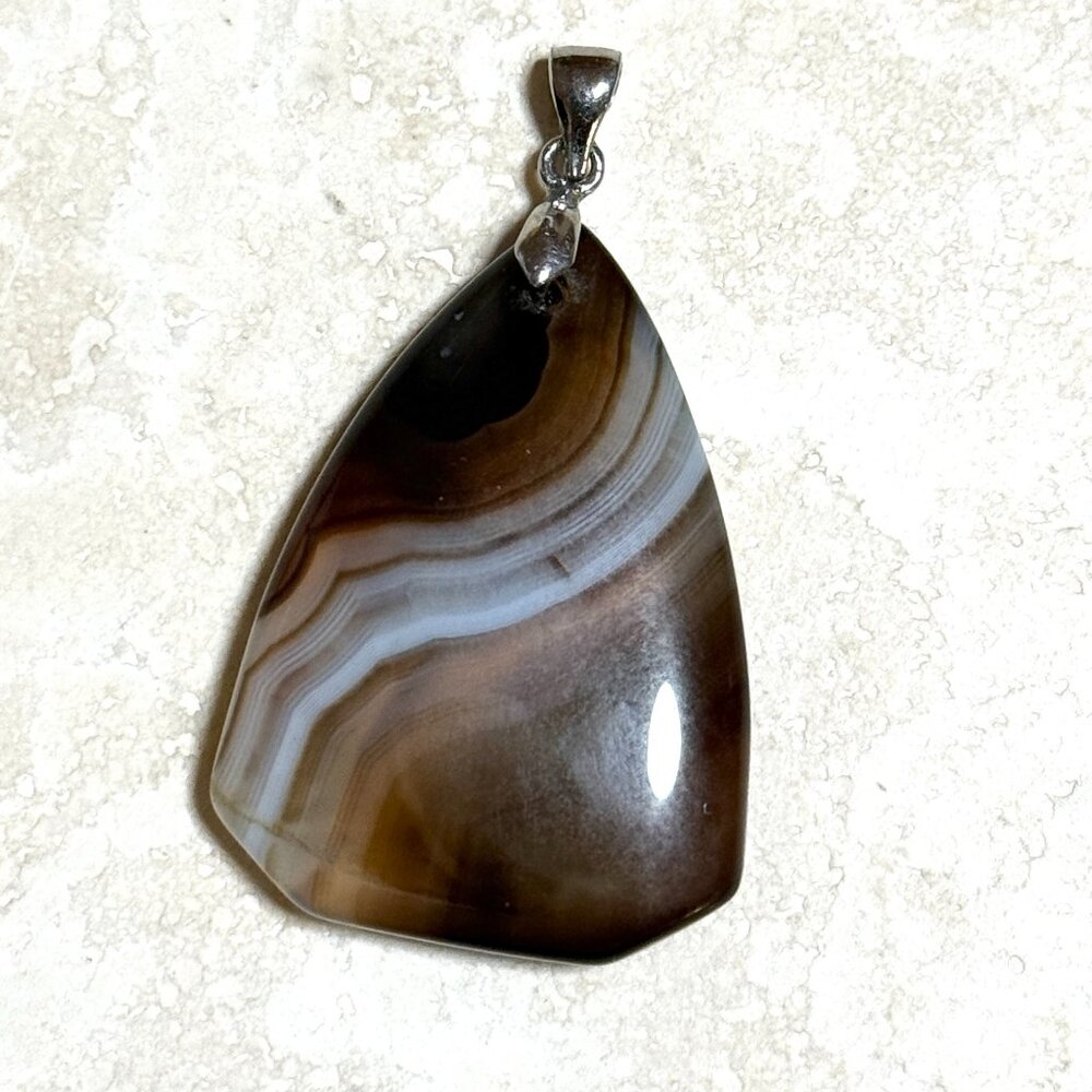 Genuine Earthy Banded Agate Pendant, Large Natural Gemstone Pendant